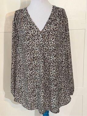 Anne Klein Leopard Print V-Neck Tunic - Brown & Black
